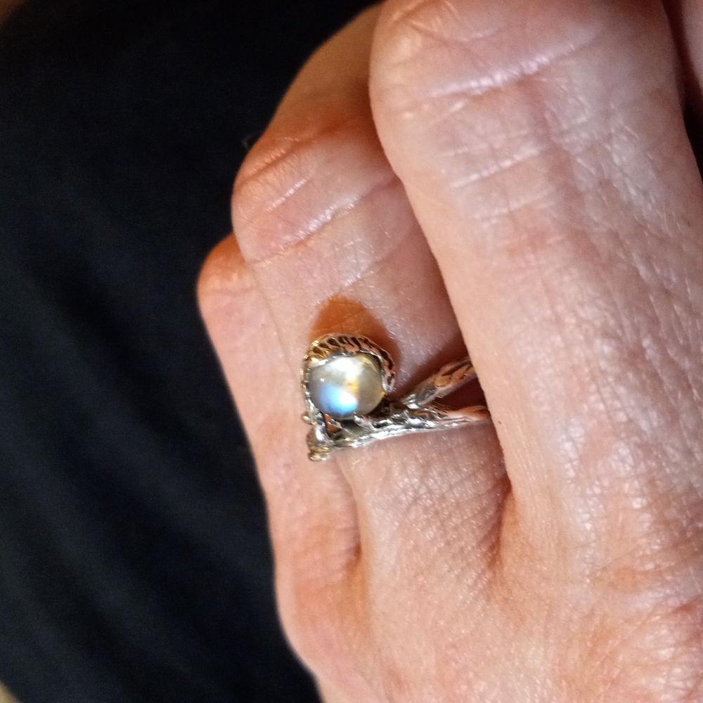 Handmade moonstone driftwood ring